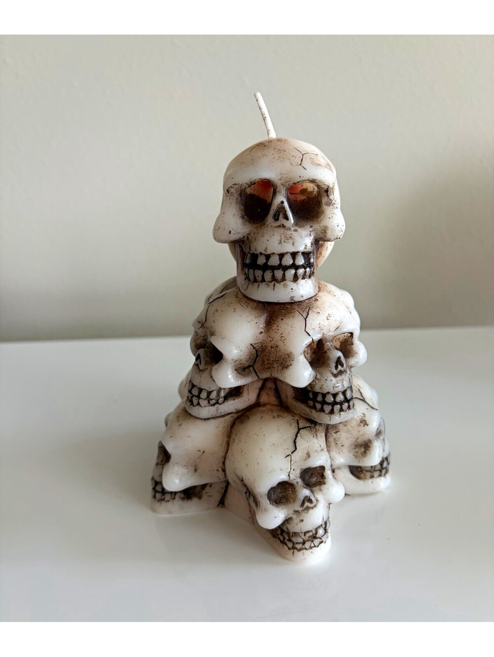 Skull Stack Decorative Wax Candle, Unscented Single Wick, White/Black